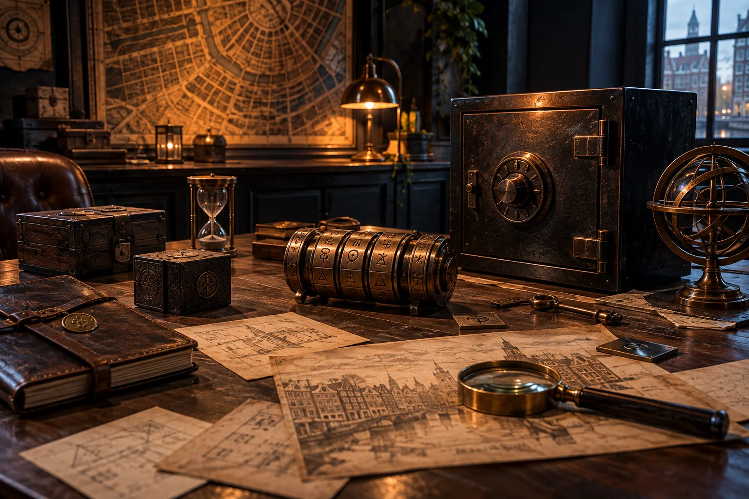 Briefingtafel met spelvoorwerpen